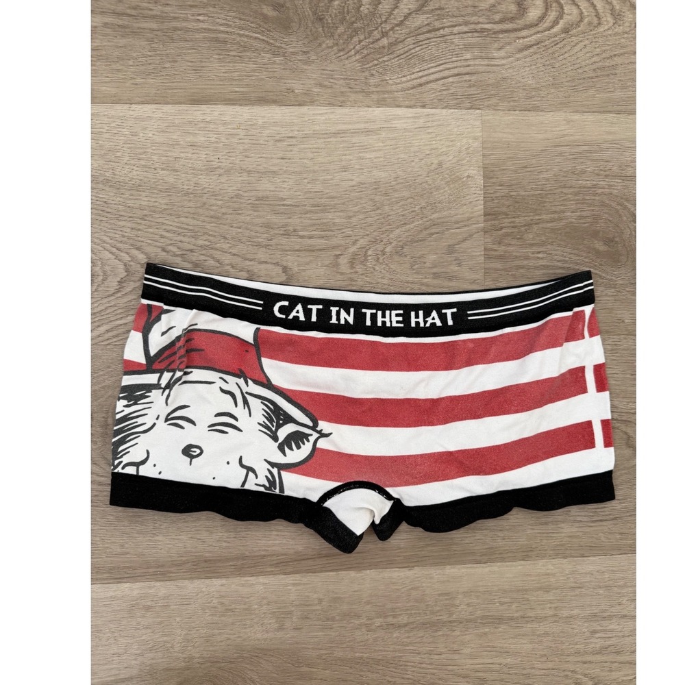 Dr Seuss Cat in the Hat Boyshort Underwear Red White Striped XL 8 Panties